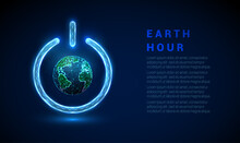 Abstract Blue Glowing Planet Earth In Power Button