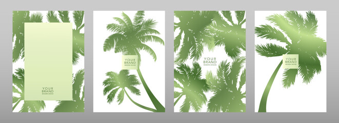 Poster - Tropical cover, frame design set with abstract leaves, palm tree pattern. Exotic exotic vector background for brochure, menu, summer sale, eco poster, travel  catalog, booklet, invite.
