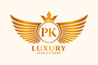 Luxury royal wing Letter PK crest Gold color Logo vector, Victory logo, crest logo, wing logo, vector logo template.