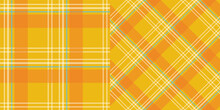 Orange And Blue Tartan Plaid Collection. Scottish Pattern Fabric Swatch Close-up. 