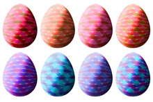 Multicolor Crystal Easter Eggs Glass Expensive Luxury Easter Egg Icon Set Holiday Deco Design Fractal Pattern