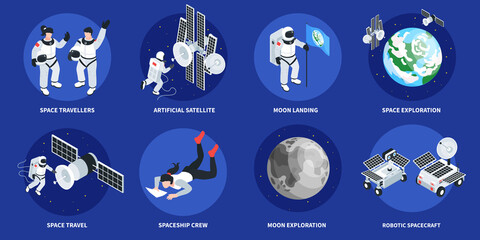 Wall Mural - space exploration isometric round compositions