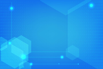 Hexagonal technology background with grey half tone in back. Abstract blue tech light. Modern vector template for business presentation.