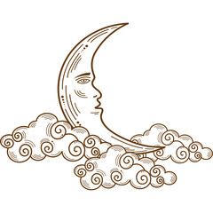 crescent moon and clouds