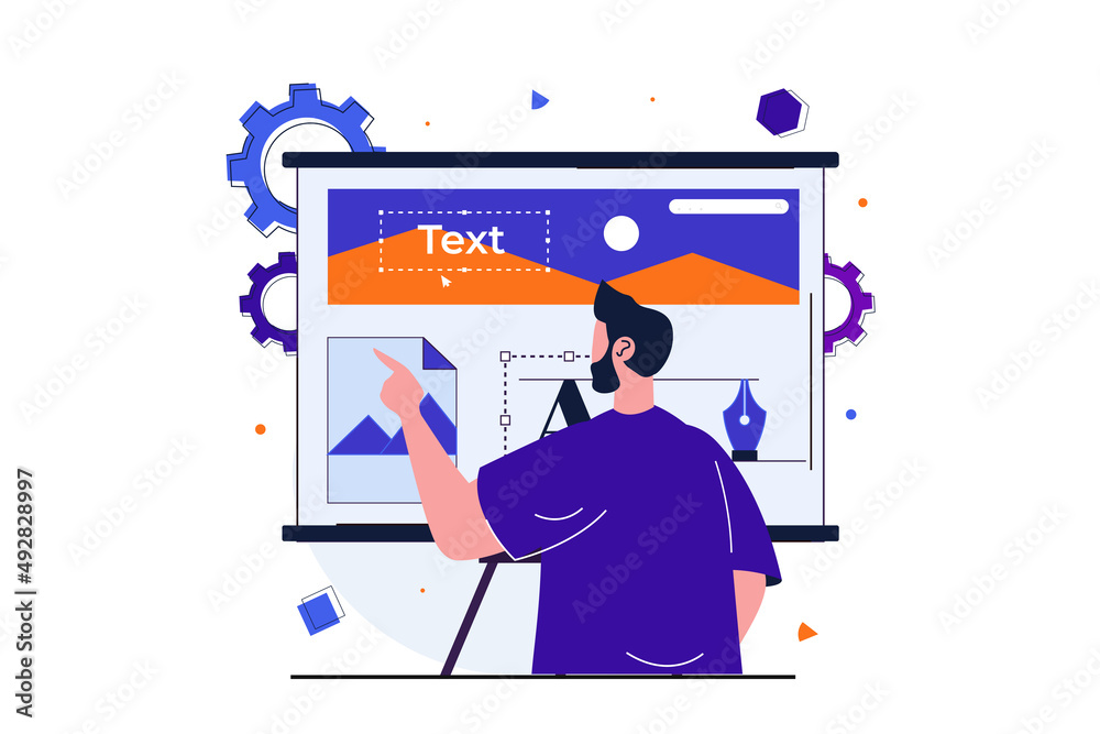 Designer studio modern flat concept for web banner design. Male ...