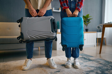 Sticker - Married couple with suitcases in living room.