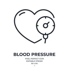 Wall Mural - Blood pressure editable stroke outline icon isolated on white background flat vector illustration. Pixel perfect. 64 x 64.