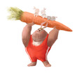 Weightlifter rabbit lifts a big carrot with cute little bunnies. Funny cartoon character.