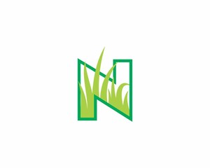 Sticker - Letter N with Grass Logo Vector 002