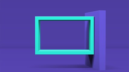 Poster - 3D frame on stand or abstract minimalistic rectangle composition with the colorful room on the background