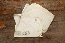 Old Envelope And Letter On A Original 1800s Wooden Background