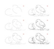 Page shows how to learn to draw sketch of hatched chick. Creation step by step pencil drawing. Educational page for artists. Textbook for developing artistic skills. Online education. Vector image.