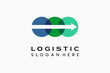 Logistics company logo design, delivery service. arrow icon in three colorful dots. Modern vector illustration