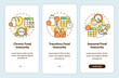 © IMG visuals icons - Types of food insecurity onboarding mobile app screen. Walkthrough 3 steps graphic instructions pages with linear concepts. UI, UX, GUI template. Myriad Pro-Bold, Regular fonts used