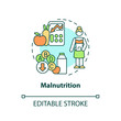 Malnutrition concept icon. Undernutrition. Food security basic definitions abstract idea thin line illustration. Isolated outline drawing. Editable stroke. Arial, Myriad Pro-Bold fonts used