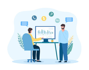 Poster - business investment concept. men analyze graphs and charts, financial literacy and asset valuation. 