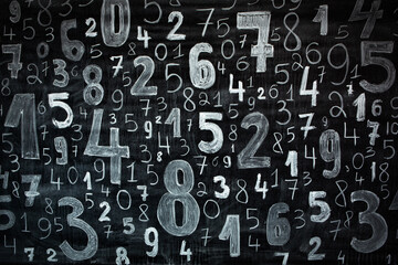Poster - Background of numbers. from zero to nine. Numbers texture. Finance data concept. Mathematic. Seamless pattern with numbers. financial crisis concept. Business success.