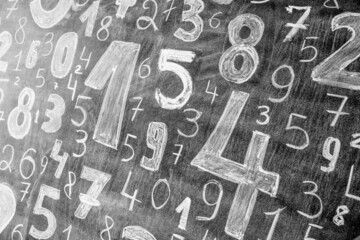 Poster - Background of numbers. from zero to nine. Numbers texture. Finance data concept. Mathematic. Seamless pattern with numbers. financial crisis concept. Business success.