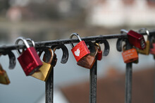 Love Red Padlock On A  Bridge Marry Love 