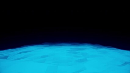 Poster - Glowing surface on black background. Animation. Moving on virtual surface of glowing planet. Bright holographic surface with black horizon