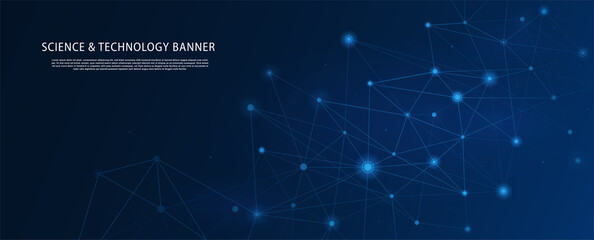 Poster - science technology banner. digital technologies and innovations. data transmission, internet and ele