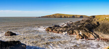 Rocks On The Rugged Coastline Of West Wales. No People.