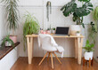 working from home office with potted plants