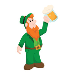 Wall Mural - Isolated happy traditional irish elf with beer Saint patrick day Vector