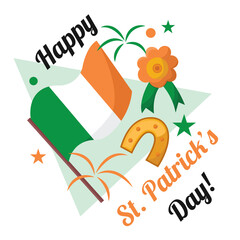 Wall Mural - Party poster with the flag of Ireland and a horseshoe Saint patrick day Vector