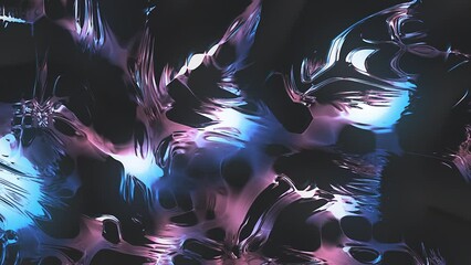 Poster - Abstract colorful moving texture on a black background, seamless loop. Motion. Living unknown organism cells division.