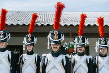French Soldiers In A Beautiful Uniform In A Column