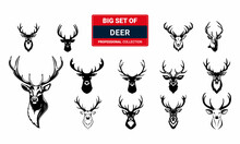 Big Set Of Deer Silhouettes. 