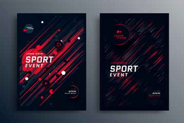 Sports event poster layout design in black and red colors. Cover for Fitness center with gradient angled lines. Vector illustration