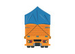 Over loaded truck covered with tarpaulin. Rear view. Simple flat illustration. 