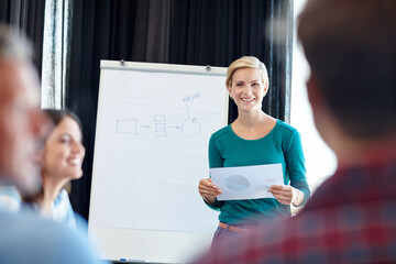 Poster - Show them some employee appreciation. Shot of an attractive woman doing a presentation for her colleagues.