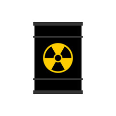 Sticker - Radioactive Waste Barrel Icon with Nuclear Hazard Ionizing Radiation Trefoil Sign. Vector Image.