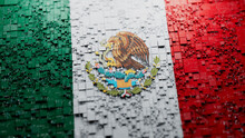 Flag Of Mexico Rendered In A Futuristic 3D Style. Mexican Technology Concept. Tech Background.