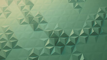 Green Geometric Surface With Tetrahedrons. Futuristic, Atmospheric 3d Wallpaper.