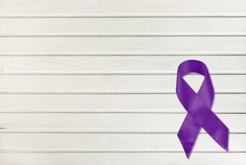 Sticker - World Cancer Day concept, violet ribbon as symbol of Cancer Awareness Month