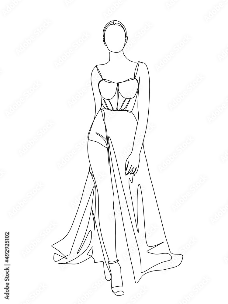 Women posing in elegant dress is drawn in one line art style. Body expression. Printable art. Stock Illustration | Adobe Stock Women posing in elegant dress is drawn in one line art style. Body expression. Printable art. Stock Illustration | Adobe Stock