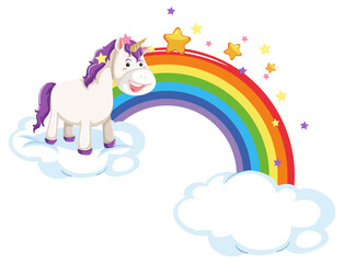 Poster - Purple unicorn standing on a cloud with rainbow