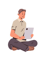 Poster - businessman freelancer using tablet pc social media communication digital addiction concept