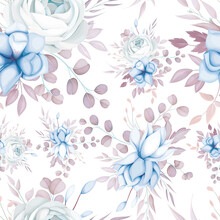 Elegant Blue And Sweet Brown Floral Seamless Pattern