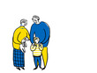 小さい子供とシニア男性と女性、孫と祖父母、カラー（横、左配置）
