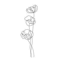 Wall Mural - Line Art Vector Drawing of Flowers. Botanical Modern Single Line Art, Aesthetic Contour. Perfect for Home Decor, Wall Art Posters, or t-shirt Print, Mobile Case. Continuous Line Drawing 