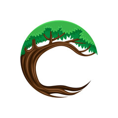 Sticker - Tree icon with branches and roots on a white background.