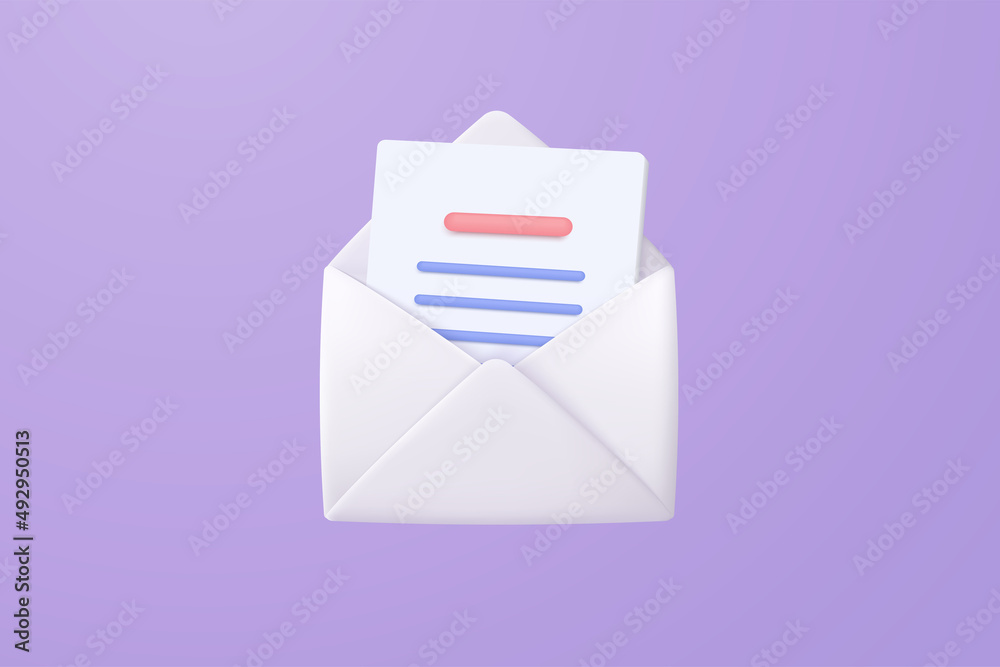 3d mail envelope icon with notification new message on purple ...