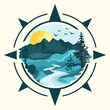 Vector illustration of mountain and river scenery symbol