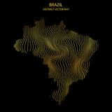 Fototapeta Przestrzenne - abstract map of Brazil - vector illustration of striped gold colored map 