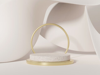 Aufkleber - 3d illustration of pedestal podium with white abstract dynamic background, showcase of beauty and cosmetics product.
